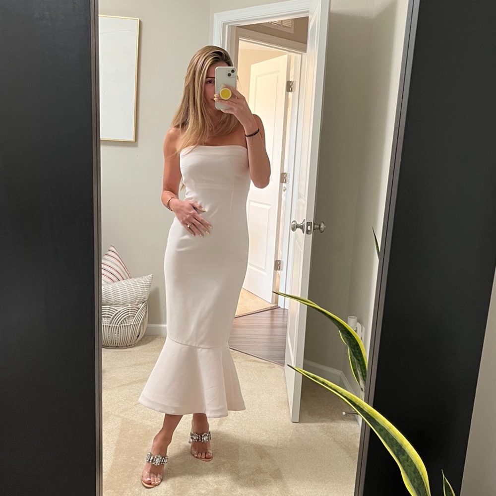 Strapless baby pink midi dress